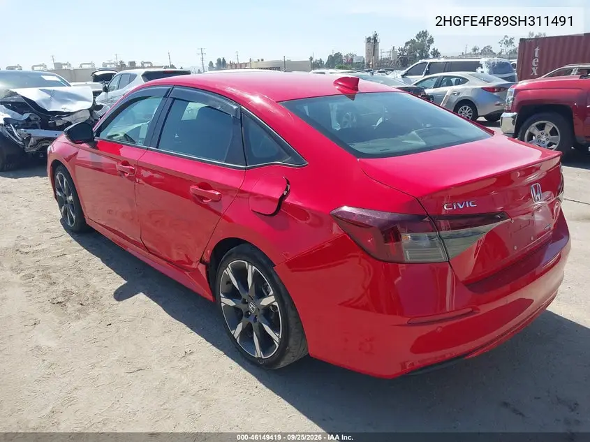 2025 HONDA CIVIC VIN 2HGFE4F89SH311491 — фото 3