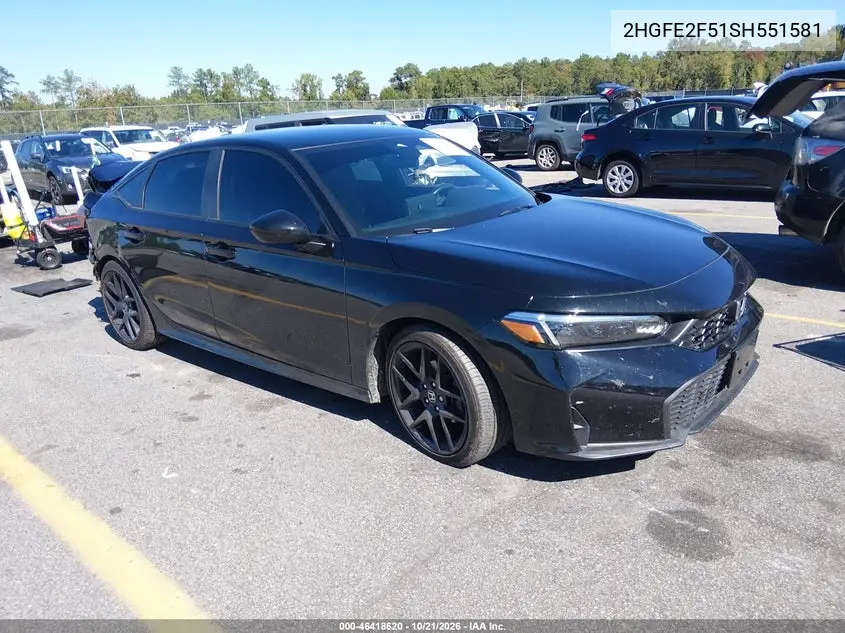 HONDA CIVIC 2025, VIN 2HGFE2F51SH551581