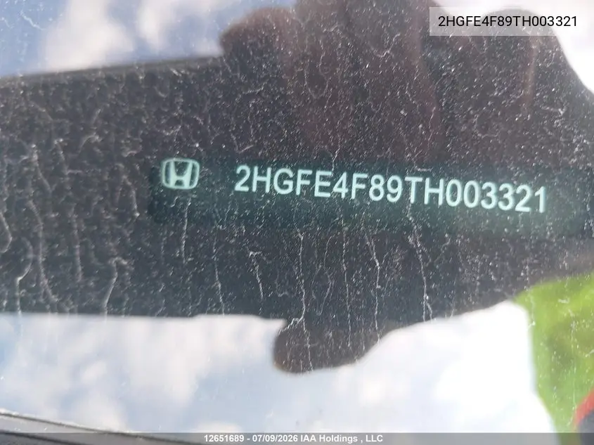 2026 HONDA CIVIC VIN 2HGFE4F89TH003321 — фото 17