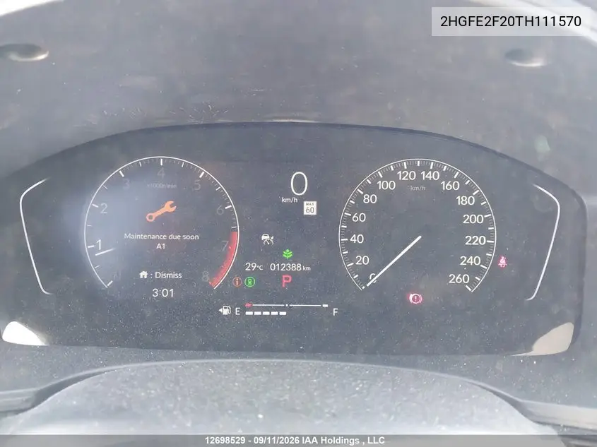 2026 HONDA CIVIC VIN 2HGFE2F20TH111570 — фото 7