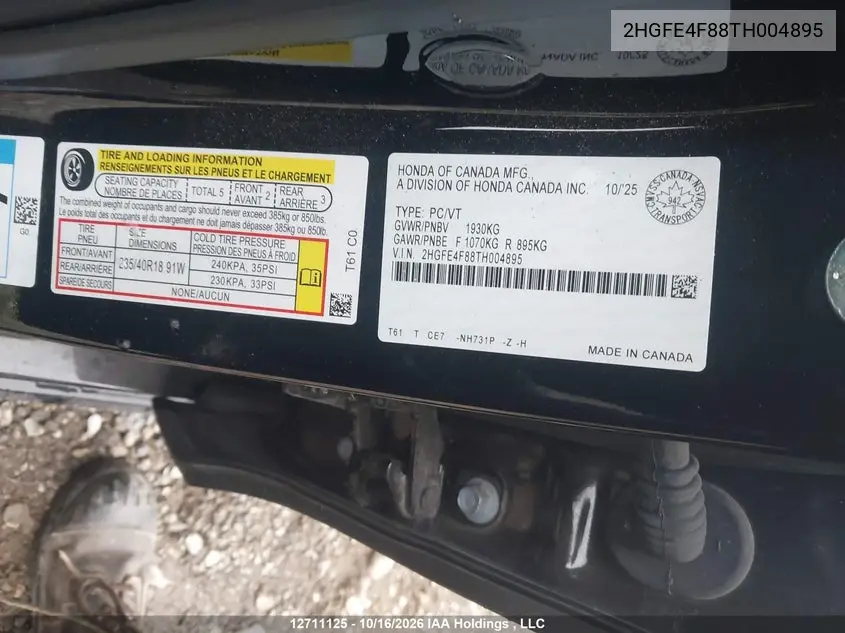 2026 HONDA CIVIC VIN 2HGFE4F88TH004895 — фото 17