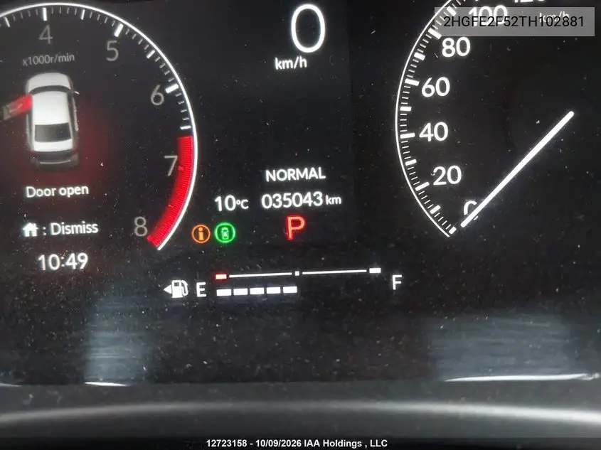 2026 HONDA CIVIC VIN 2HGFE2F52TH102881 — фото 15