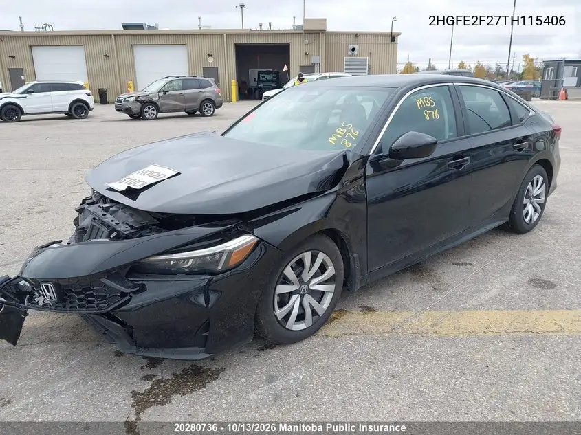 2026 HONDA CIVIC VIN 2HGFE2F27TH115406 — фото 2