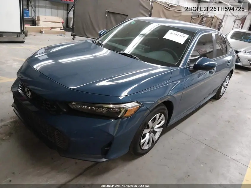 2026 HONDA CIVIC VIN 2HGFE2F26TH594725 — фото 2