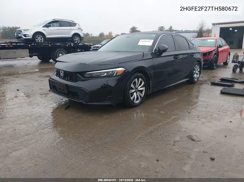 2026 HONDA CIVIC VIN 2HGFE2F27TH580672 — фото 2