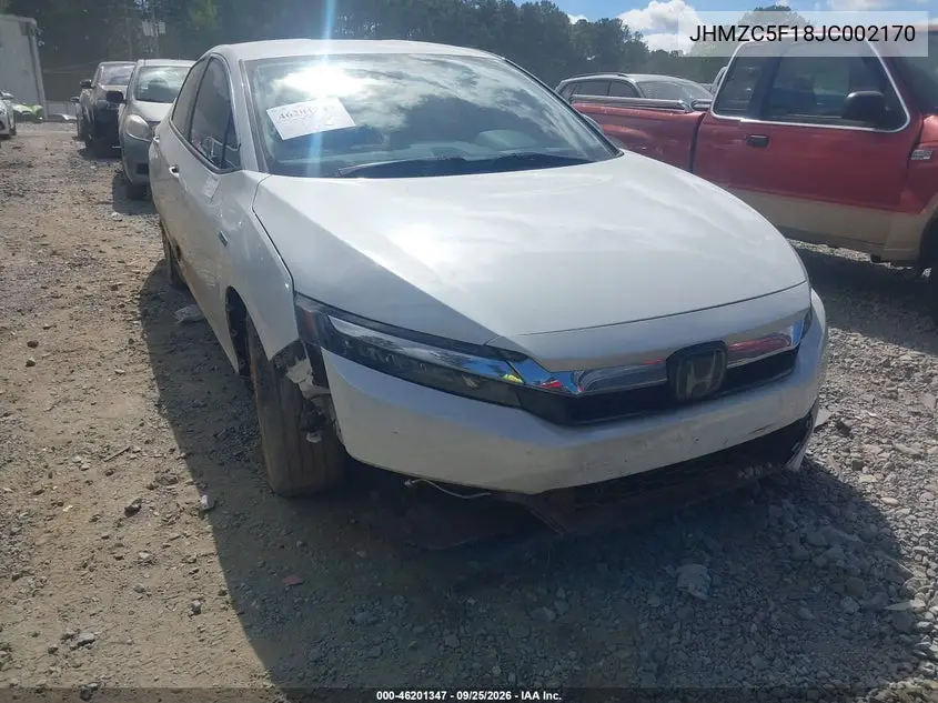 HONDA CLARITY 2018, VIN JHMZC5F18JC002170