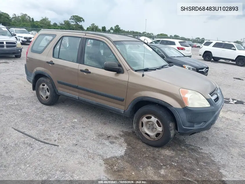 HONDA CR-V 2003, VIN SHSRD68483U102893