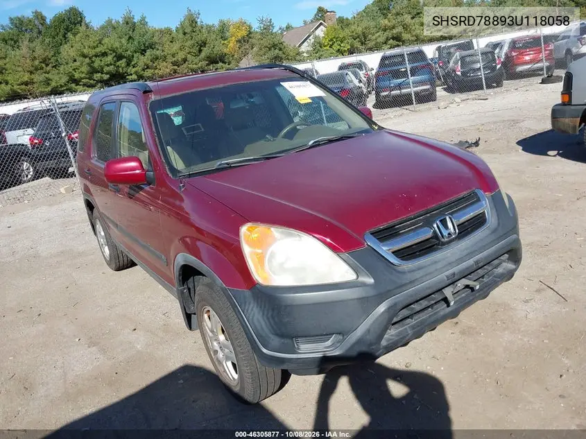 HONDA CR-V 2003, VIN SHSRD78893U118058