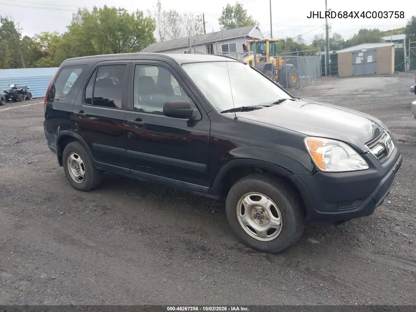 HONDA CR-V 2004, VIN JHLRD684X4C003758