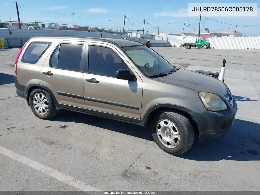 HONDA CR-V 2006, VIN JHLRD78506C005178