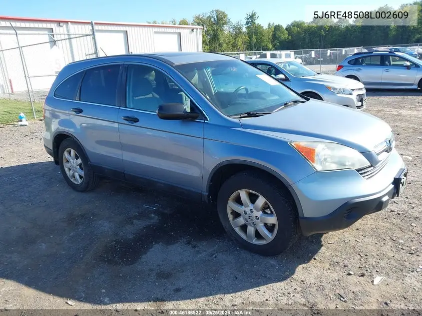 HONDA CR-V 2008, VIN 5J6RE48508L002609