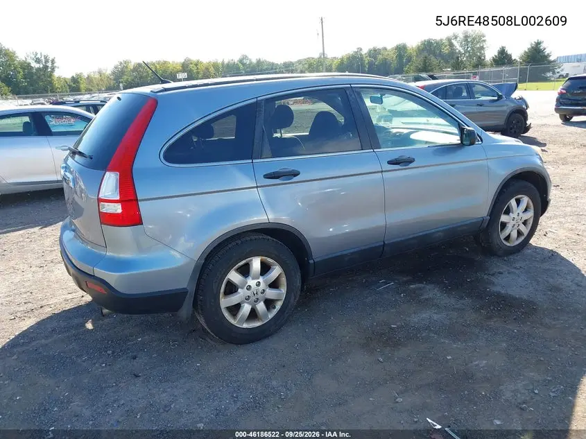 2008 HONDA CR-V VIN 5J6RE48508L002609 — фото 4