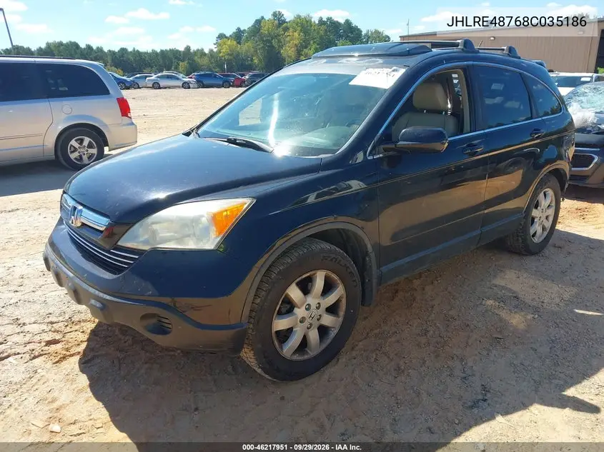 2008 HONDA CR-V VIN JHLRE48768C035186 — фото 2
