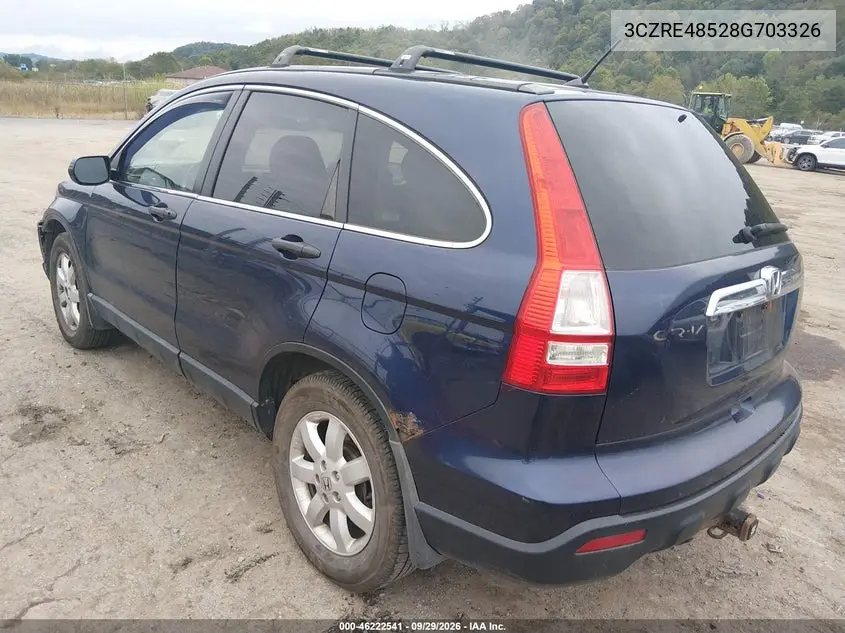 2008 HONDA CR-V VIN 3CZRE48528G703326 — фото 3