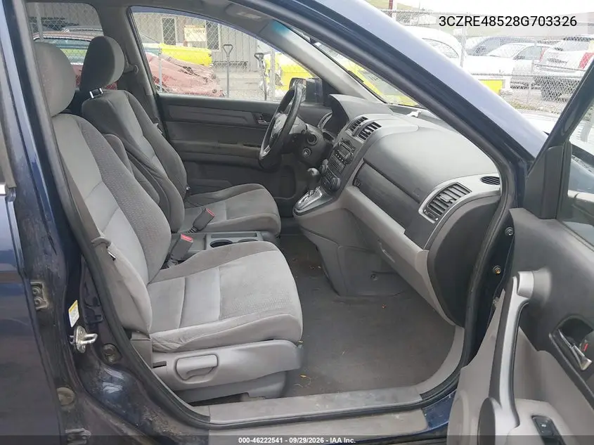 2008 HONDA CR-V VIN 3CZRE48528G703326 — фото 5