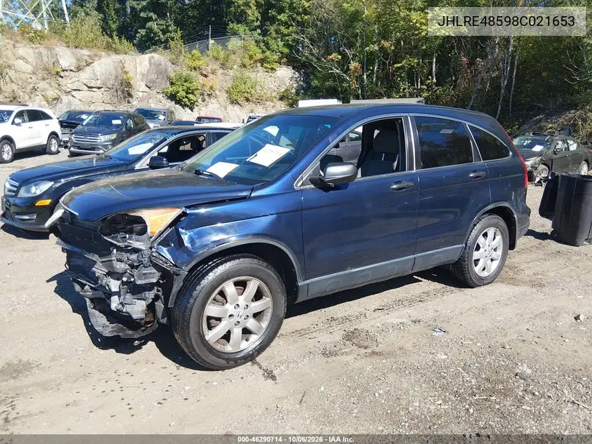 2008 HONDA CR-V VIN JHLRE48598C021653 — фото 2