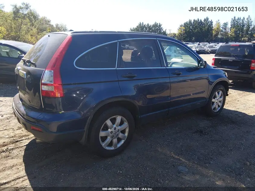2008 HONDA CR-V VIN JHLRE48598C021653 — фото 4