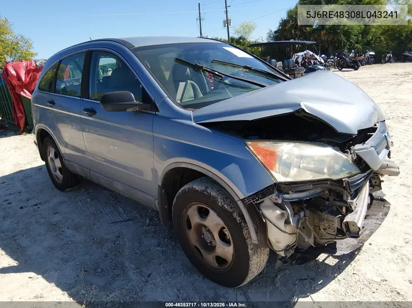 HONDA CR-V 2008, VIN 5J6RE48308L043241