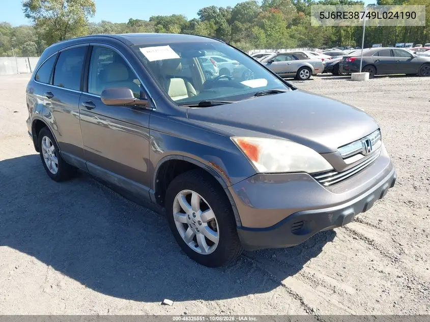 HONDA CR-V 2009, VIN 5J6RE38749L024190