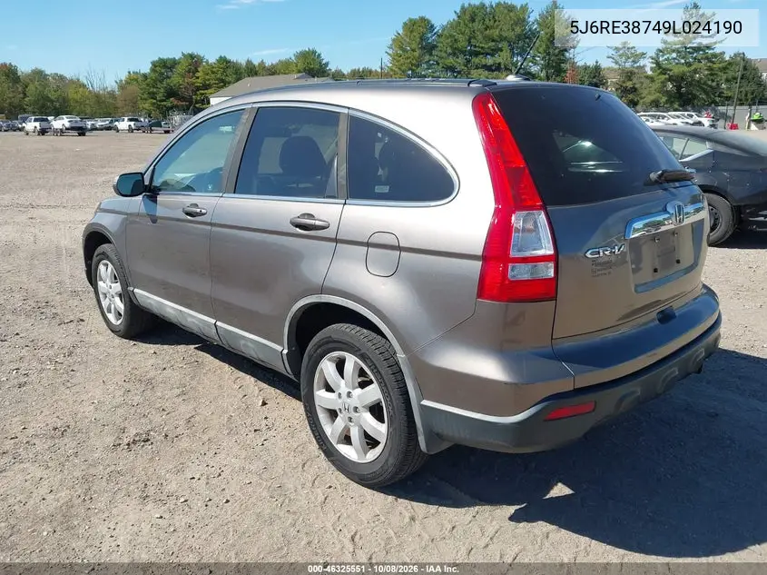 2009 HONDA CR-V VIN 5J6RE38749L024190 — фото 3