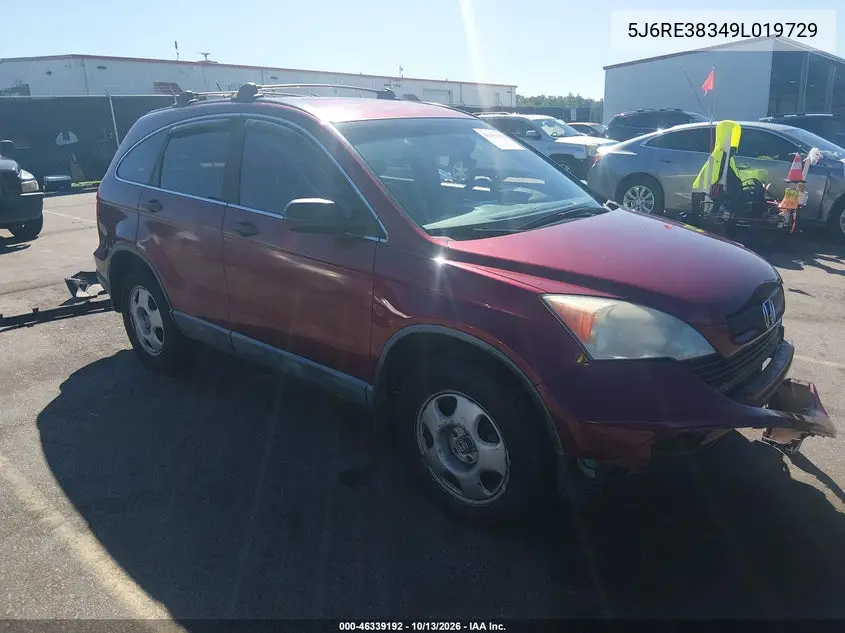 HONDA CR-V 2009, VIN 5J6RE38349L019729