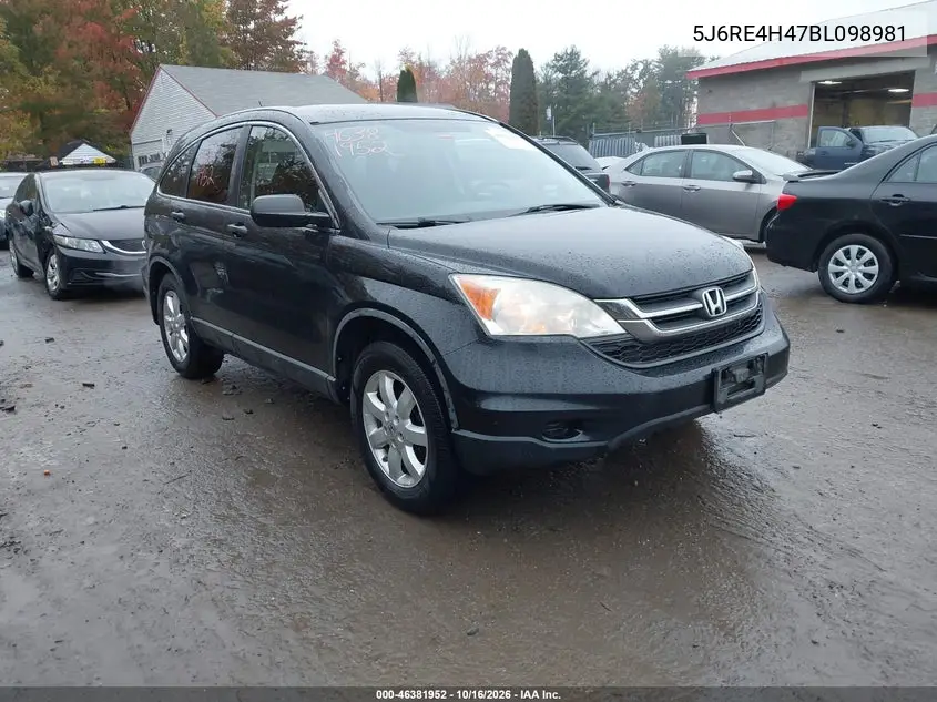 HONDA CR-V 2011, VIN 5J6RE4H47BL098981
