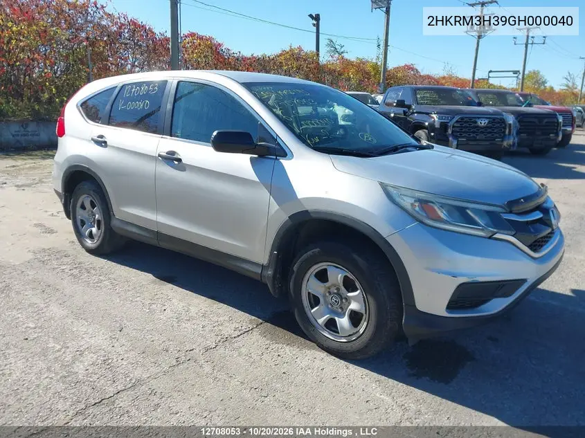 HONDA CR-V 2016, VIN 2HKRM3H39GH000040