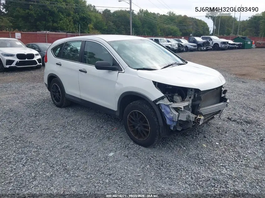 HONDA CR-V 2016, VIN 5J6RM4H32GL033490