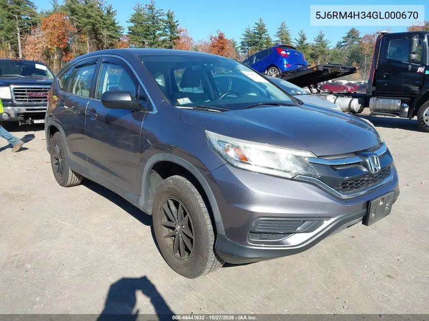 HONDA CR-V 2016, VIN 5J6RM4H34GL000670