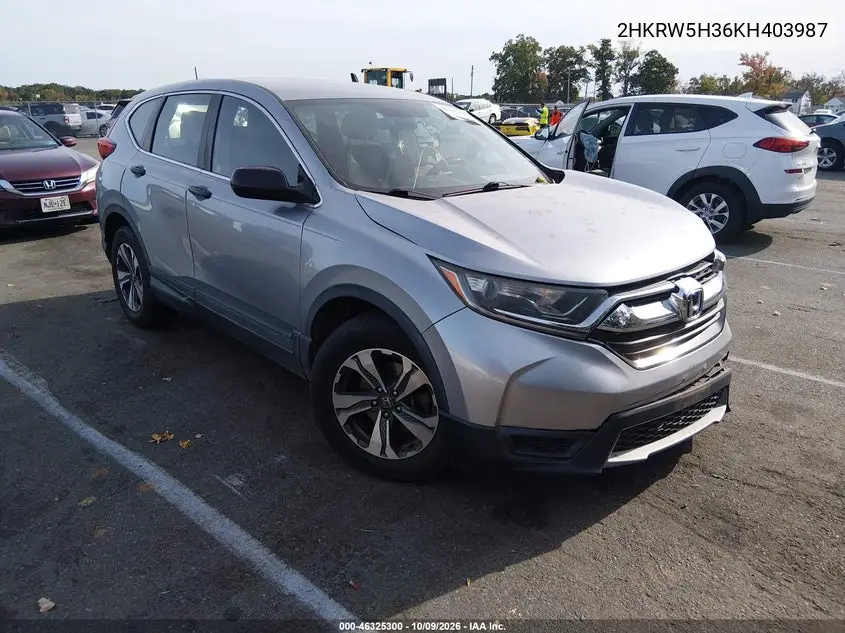 HONDA CR-V 2019, VIN 2HKRW5H36KH403987