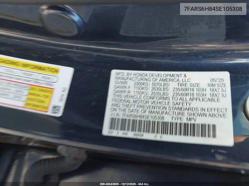 2025 HONDA CR-V VIN 7FARS6H84SE105308 — фото 9