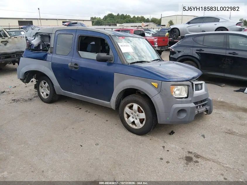 HONDA ELEMENT 2003, VIN 5J6YH18583L002982
