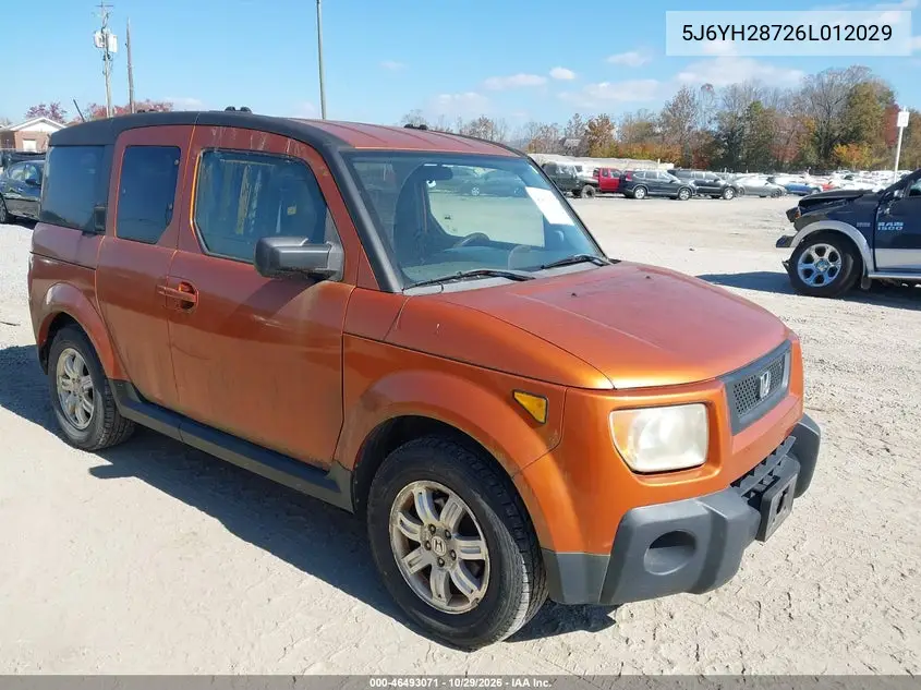 HONDA ELEMENT 2006, VIN 5J6YH28726L012029