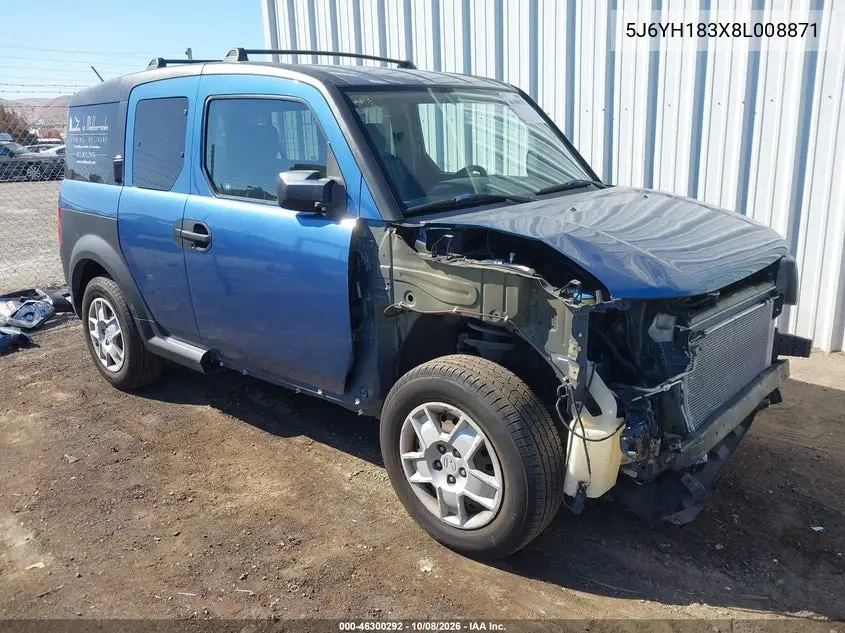 HONDA ELEMENT 2008, VIN 5J6YH183X8L008871