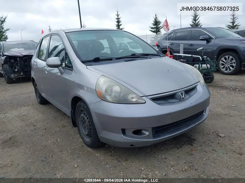 HONDA FIT 2007, VIN JHMGD38467S807325