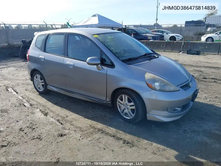 HONDA FIT 2007, VIN JHMGD38647S814839