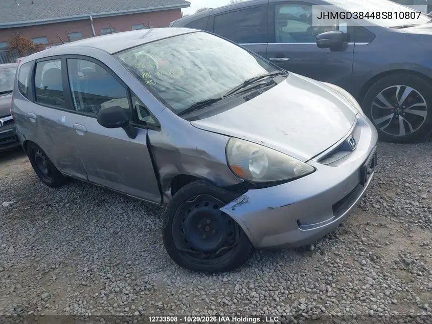 HONDA FIT 2008, VIN JHMGD38448S810807