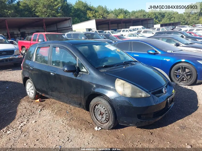 HONDA FIT 2008, VIN JHMGD384X8S065903