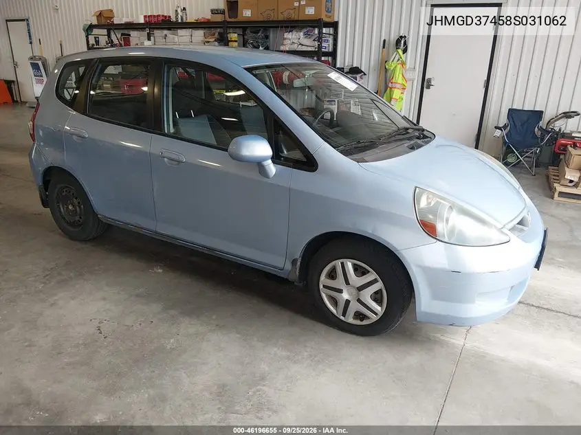 HONDA FIT 2008, VIN JHMGD37458S031062