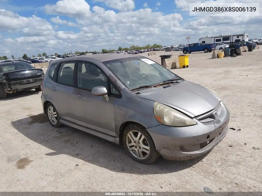 HONDA FIT 2008, VIN JHMGD386X8S006139
