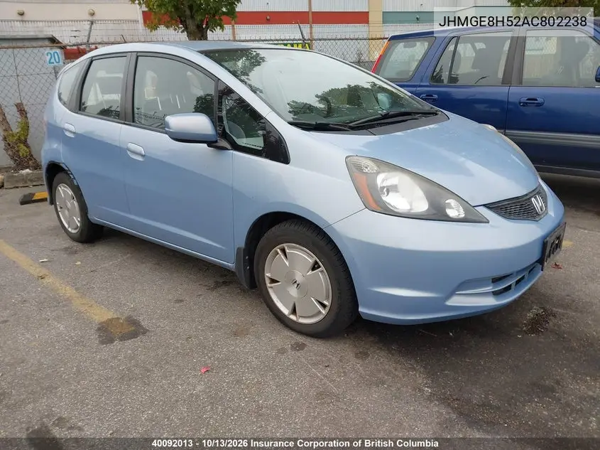 HONDA FIT 2010, VIN JHMGE8H52AC802238