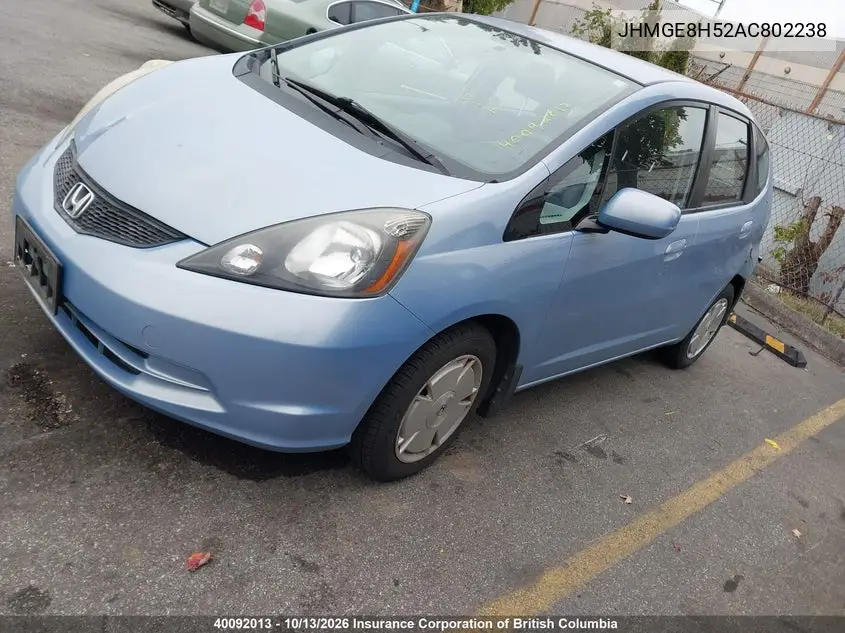 2010 HONDA FIT VIN JHMGE8H52AC802238 — фото 2