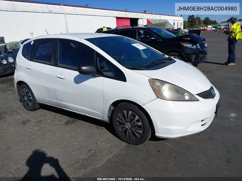 HONDA FIT 2010, VIN JHMGE8H28AC004980