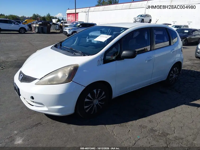2010 HONDA FIT VIN JHMGE8H28AC004980 — фото 2
