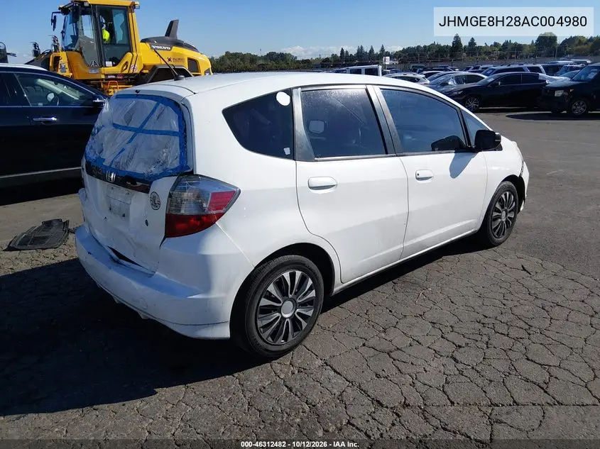 2010 HONDA FIT VIN JHMGE8H28AC004980 — фото 4