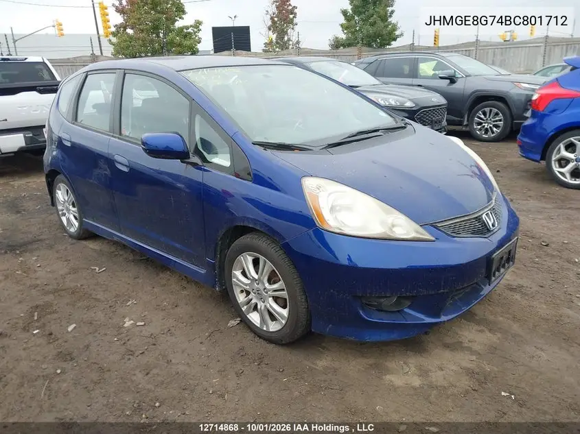 HONDA FIT 2011, VIN JHMGE8G74BC801712
