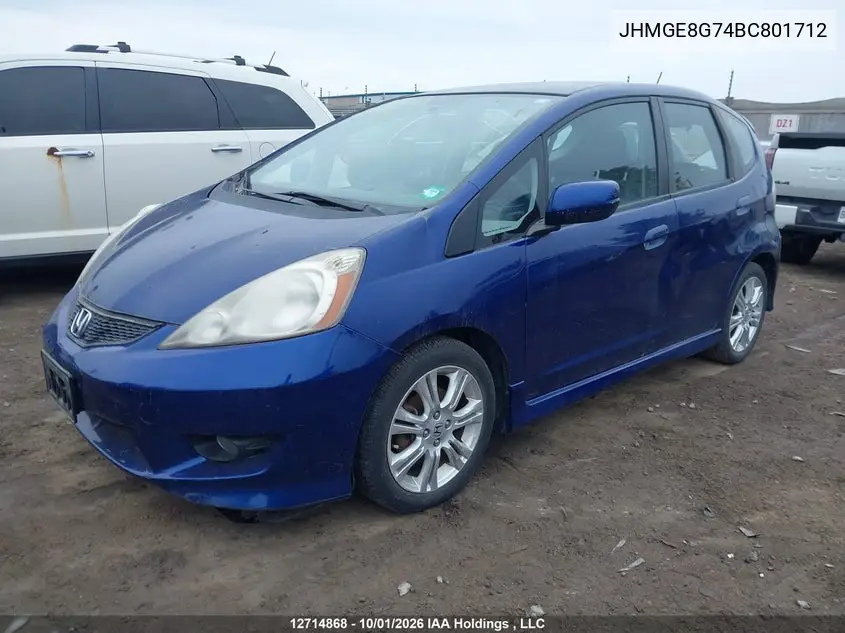 2011 HONDA FIT VIN JHMGE8G74BC801712 — фото 2