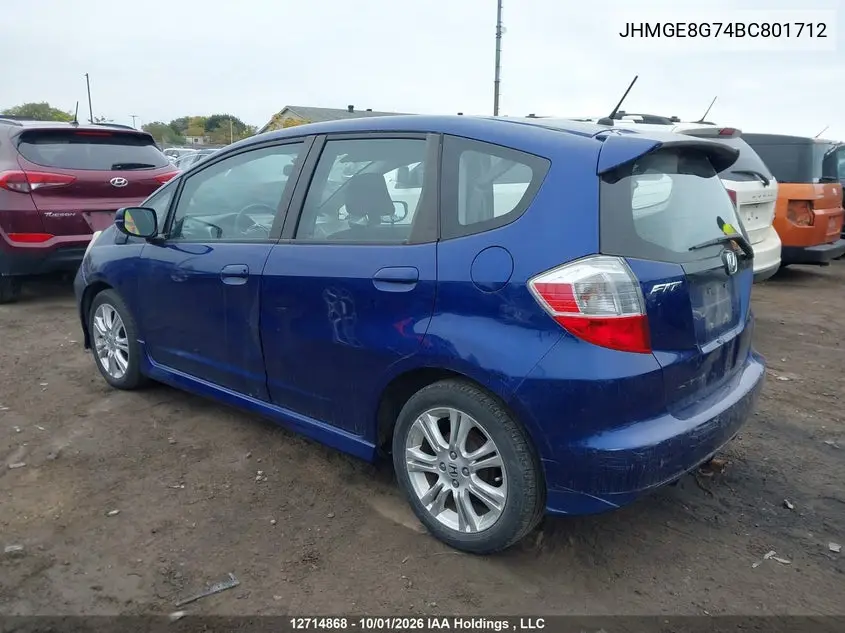 2011 HONDA FIT VIN JHMGE8G74BC801712 — фото 3