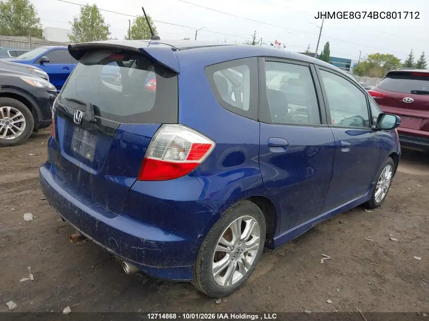 2011 HONDA FIT VIN JHMGE8G74BC801712 — фото 4