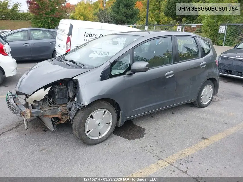 2011 HONDA FIT VIN JHMGE8G50BC801964 — фото 2